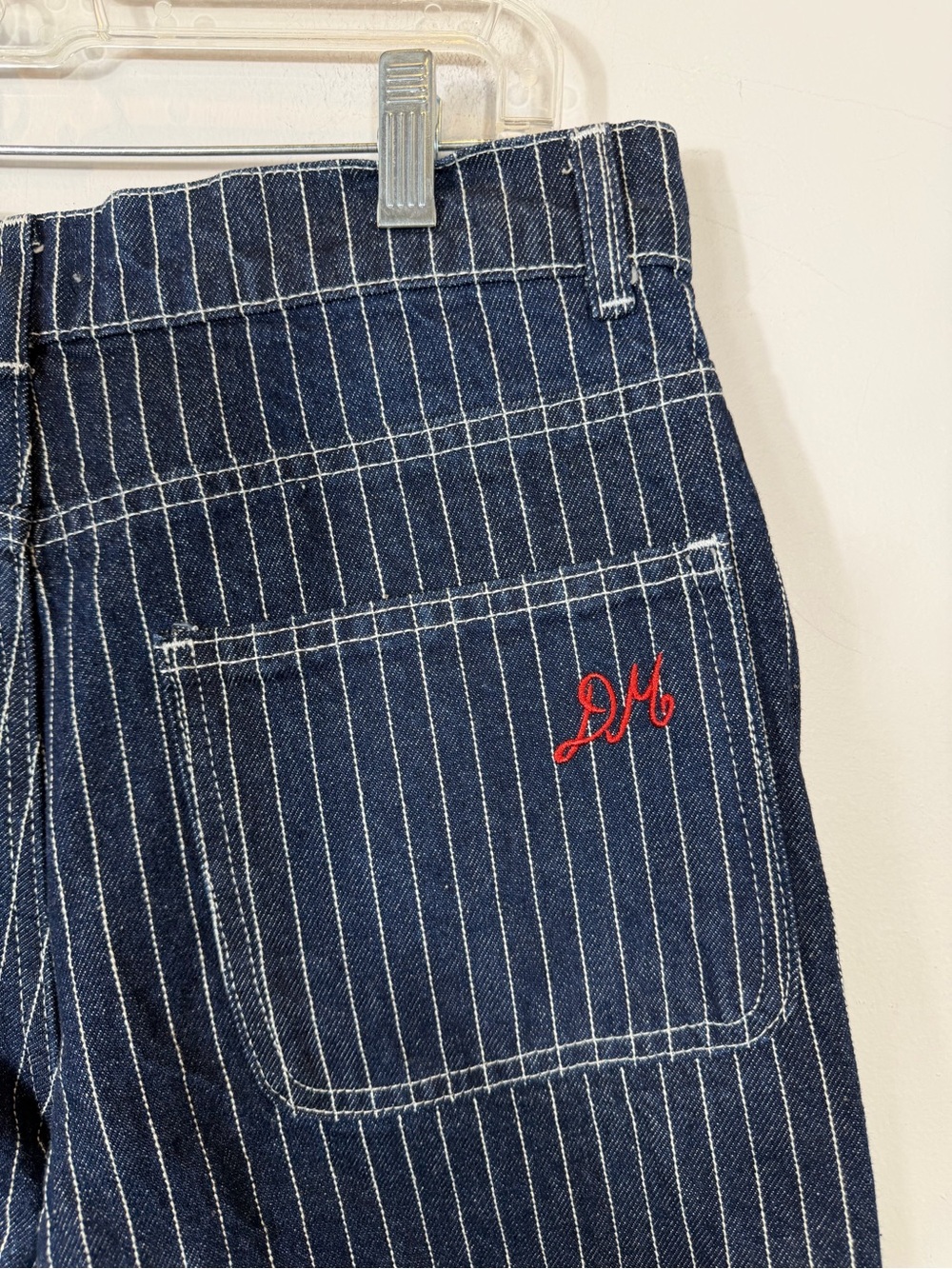 Damson Madder Pinstripe Carpenter Cargo Jeans Wide Leg Blue Size 10 - Picture 7 of 11
